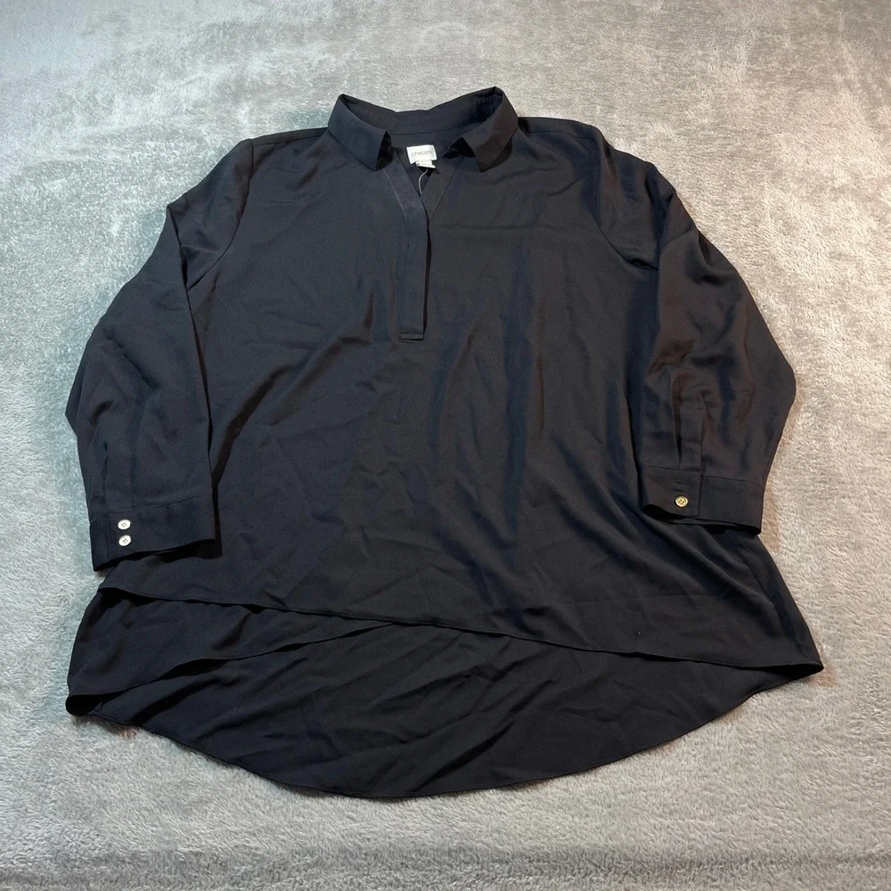 Chico's Criss Cross Hem Tunic 3/4 Sleeve Fashion Top Black 3 Women's Minimalist - Picture 1 of 15